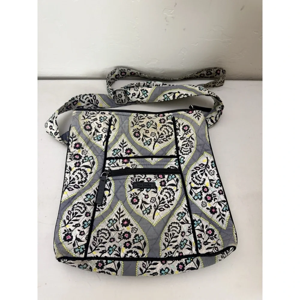 Vera Bradley Paisley Stripe Campus Tech Crossbody Backpack Bag Gray Green Yellow